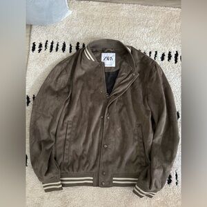Zara Mens Taupe Faux suede bomber jacket. Size Medium. Amazing condition